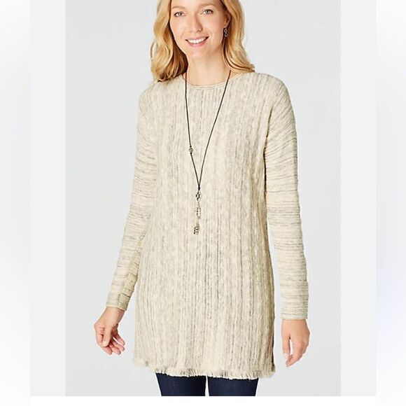 - J Jill Marled ivory/grey linen my sweater Size M - Picture 1 of 10